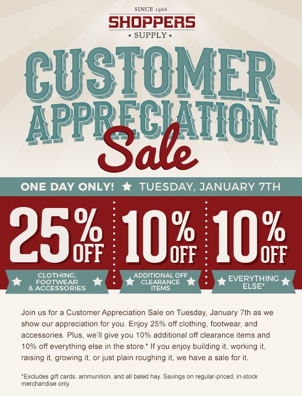 Shoppers Supply Customer Appreciation Sale ad
