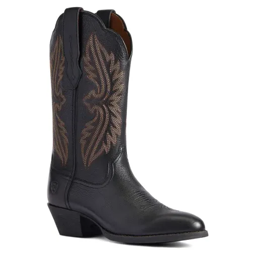 Black Deertan Ariat Wide Calf Cowboy Boots Heritage R Toe StretchFit Western Boot Near Me For Sale